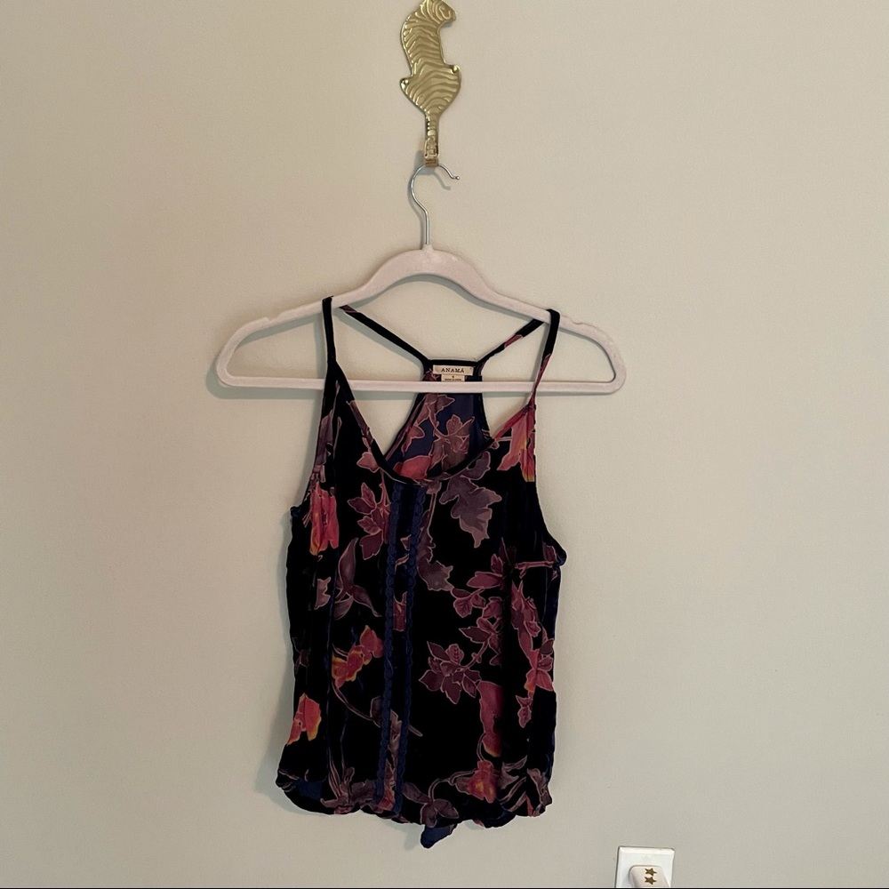 Navy velvet burnout floral top